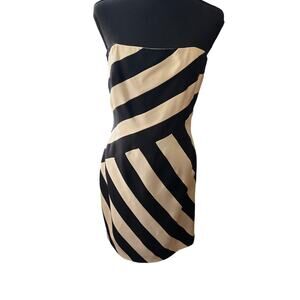 David Meister Strapless Black and Ivory Stripe Dress Size 6 Cocktail Party